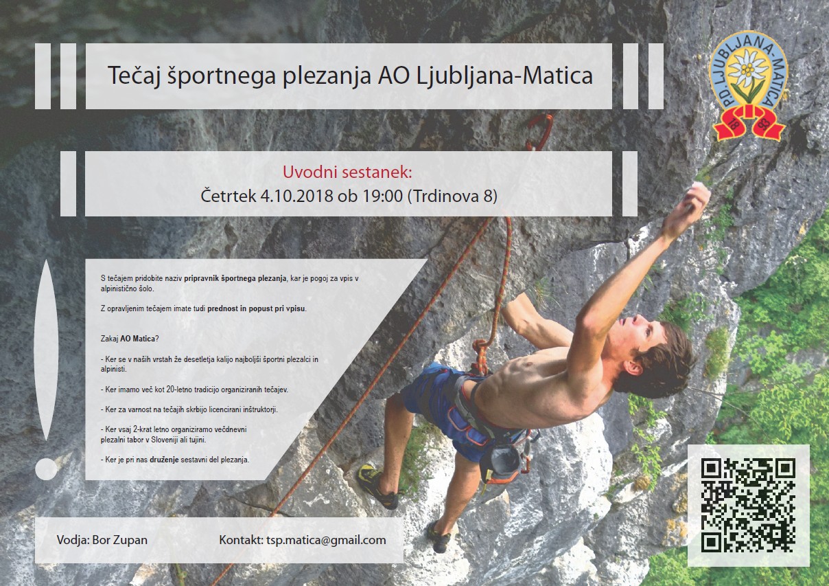 Tečaj športnega plezanja jesen 2018 Tečaj športnega plezanja jesen 2018 - plakat
